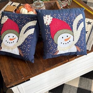Holiday Snowman Decorative Pillow - Navy & Red
